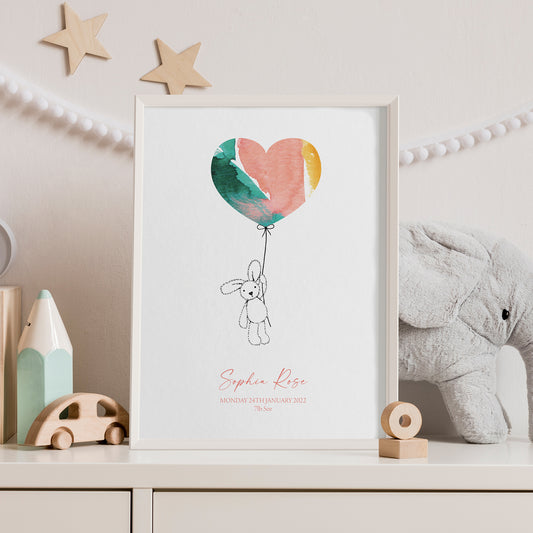 Bunny and Balloon Personalised Print